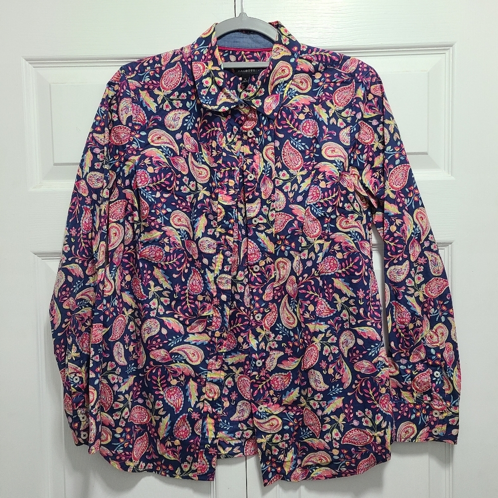 Talbots Floral Button Down Long Sleeved‎ Shirt Top Womens Medium